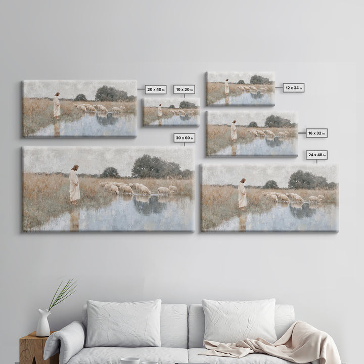 Gentle Shepherd Light – Framed Canvas Print – Christian Wall Art – Jesus Painting – Christian Art Canvas – Pastoral Scenery – Christian Chr