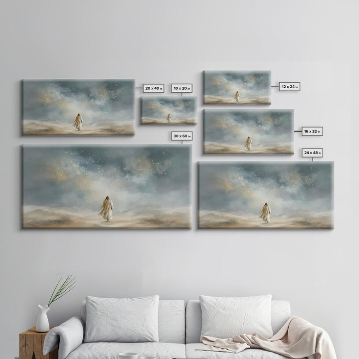 Starlit Promise Walk | Framed Canvas Print | Christian Art Canvas | Jesus Painting | Christian Wall Art | Christian Art Print | Christian D