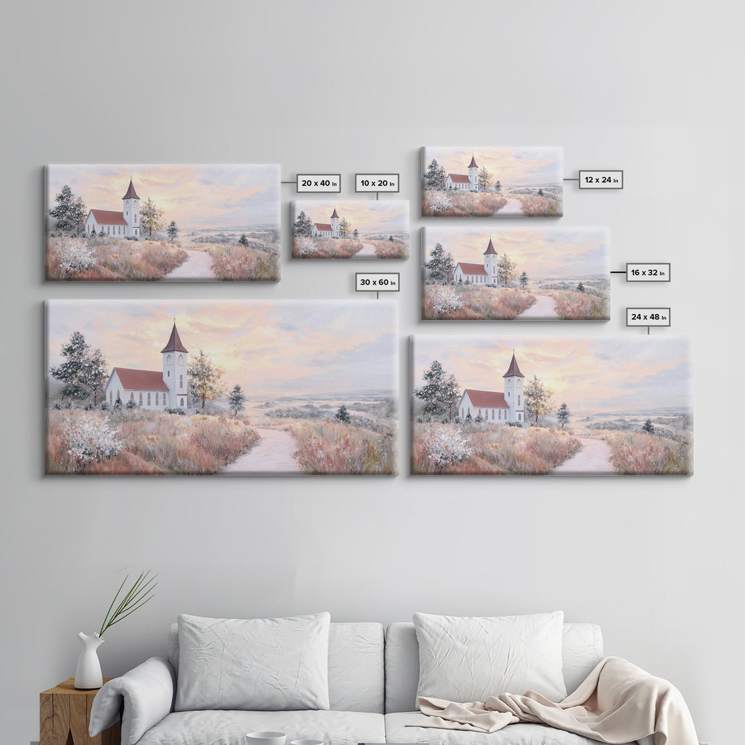 Sunrise Church Path – Framed Canvas Print – Christian Wall Art – Christian Art Canvas – Christian Art Work – Large Christian Art – Subtle C