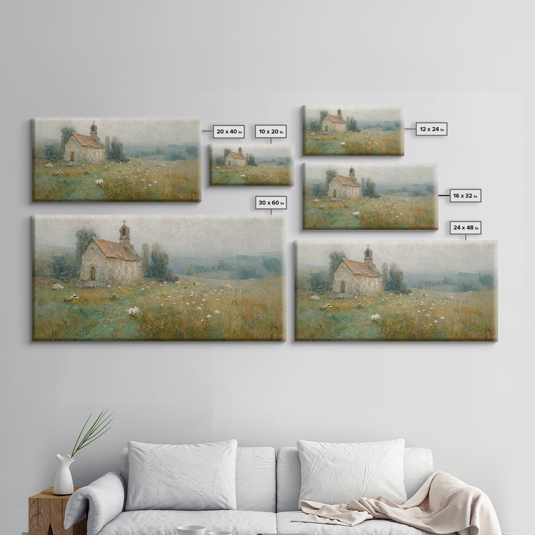 Quiet Chapel Meadow – Framed Canvas Print – Christian Art Canvas – Vintage Christian Art – Christian Painting – Christian Wall Art – Christ
