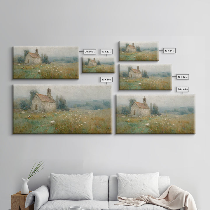 Quiet Chapel Meadow – Framed Canvas Print – Christian Art Canvas – Vintage Christian Art – Christian Painting – Christian Wall Art – Christ