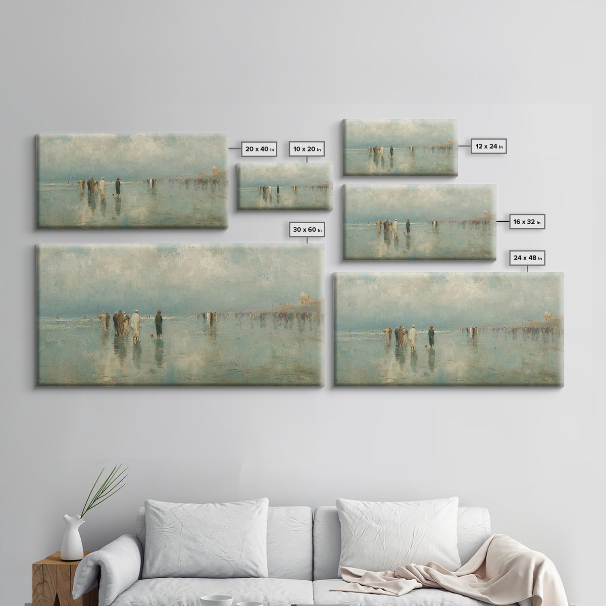 Gathering By The Shore | Framed Canvas Print | Christian Art Work | Christian Wall Art | Large Christian Painting | Jesus Painting | Retro