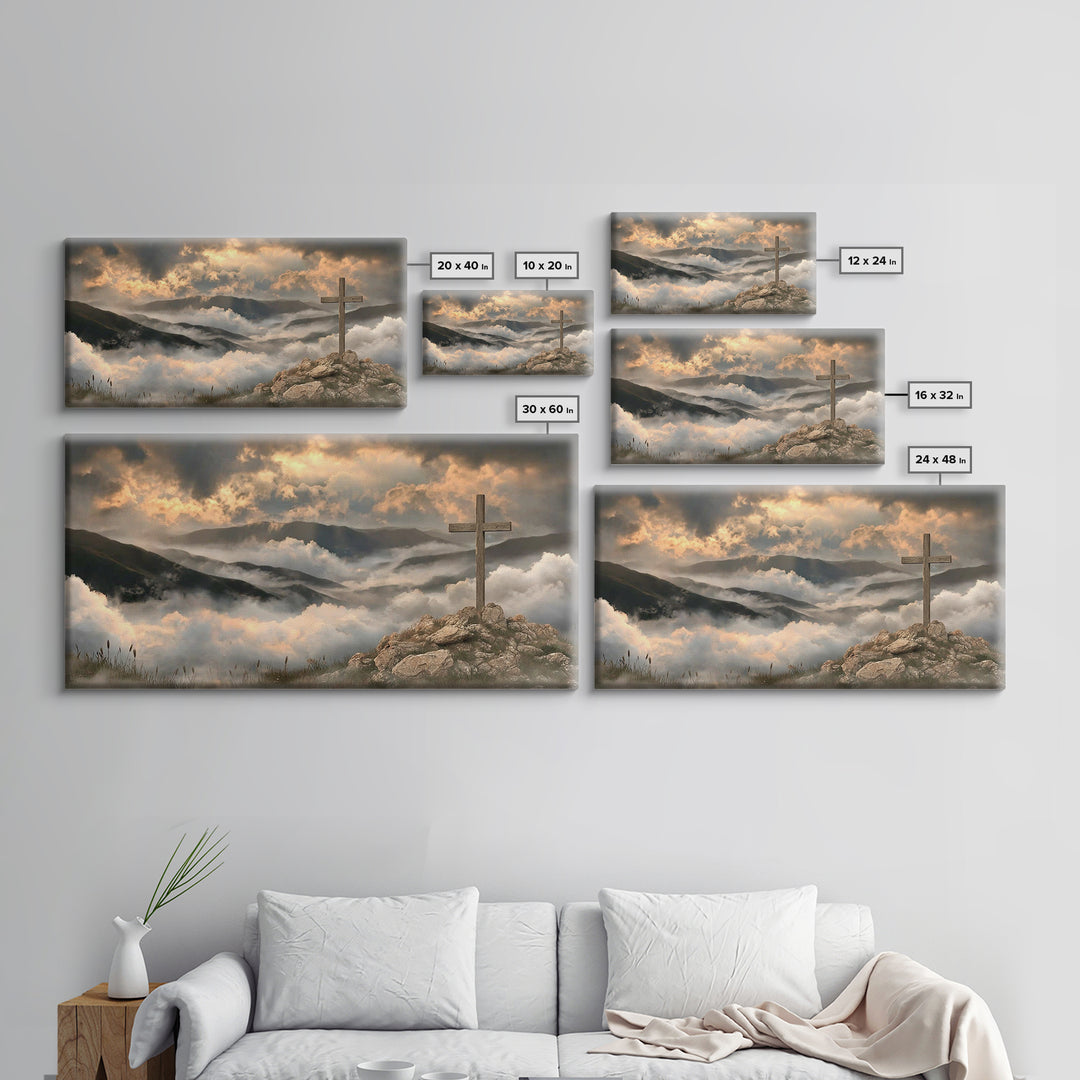 Cross Of Dawn – Framed Canvas Print – Christian Art Canvas – Christian Wall Art – Moody Christian Art – Christmas Art Framed