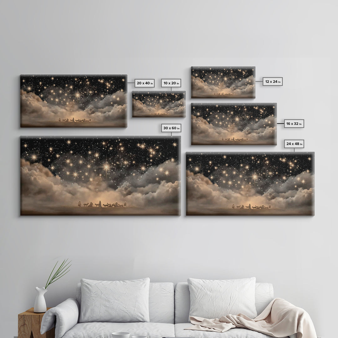 Nativity Night – Framed Canvas Print – Christian Art Canvas – Christmas Art Work – Christian Wall Art – Moody Christmas Art