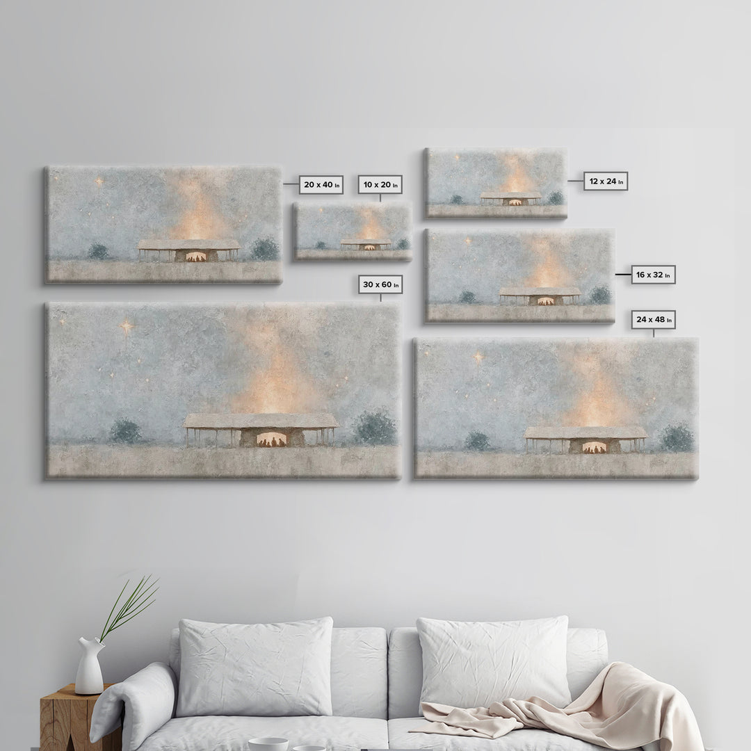Holy Stable Glow | Framed Canvas Print | Christian Wall Art | Christian Christmas Art | Christmas Art | Christian Art Canvas