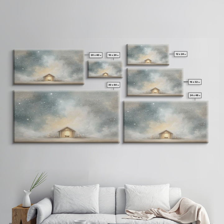 Manger Under Heaven, Framed Canvas Print, Christian Art Canvas, Christmas Art, Christian Christmas Art, Christian Wall Art