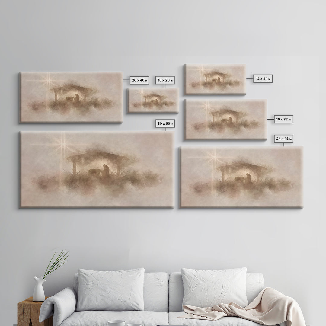 Gentle Nativity Mist | Framed Canvas Print | Christian Christmas Art | Christian Wall Art | Christian Art Canvas | Christmas Art