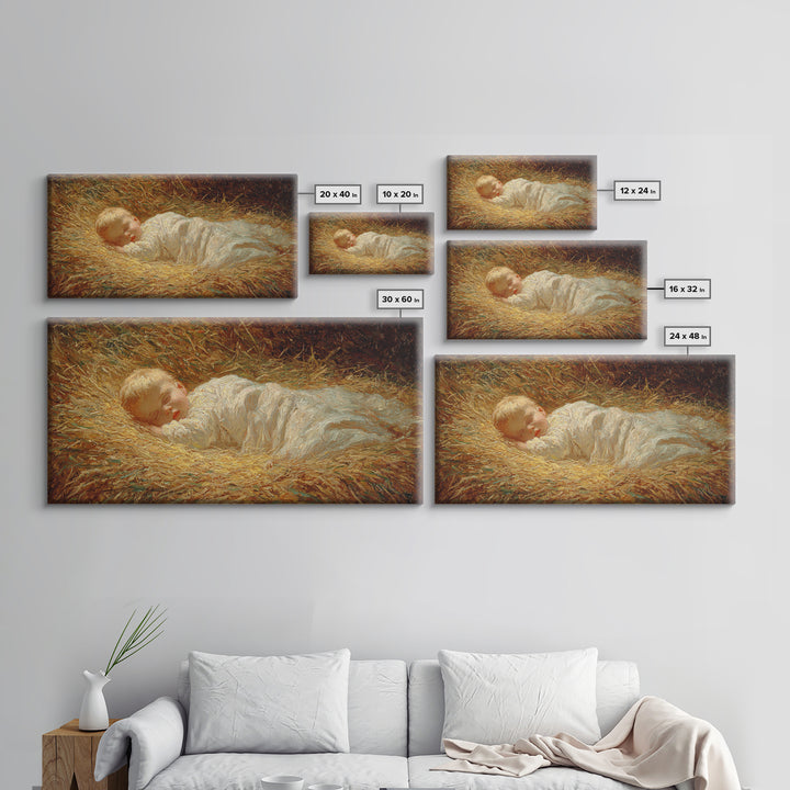 Manger Serenity – Framed Canvas Print – Christian Art Canvas – Christmas Art Prints – Christian Christmas Art – Vintage Christmas Art – Chr