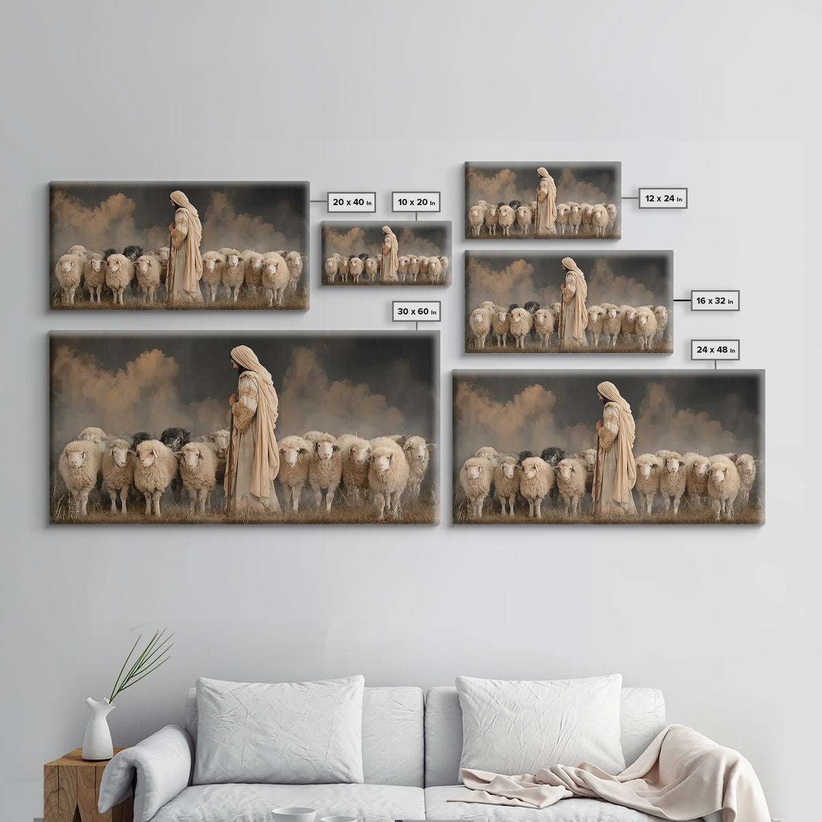 Flock Of Hope – Framed Canvas Print – Jesus Painting – Christian Art Canvas – Christian Wall Art – Large Jesus Painting – Christian Art Gif