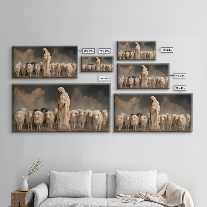 Flock Of Hope – Framed Canvas Print – Jesus Painting – Christian Art Canvas – Christian Wall Art – Large Jesus Painting – Christian Art Gif