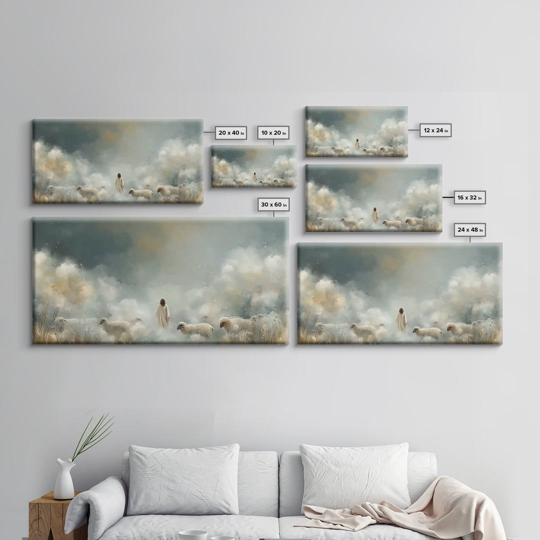 Heavenly Shepherd Light – Framed Canvas Print – Christian Wall Art – Jesus Painting – Christian Art Canvas – Christmas Art – Christian Deco