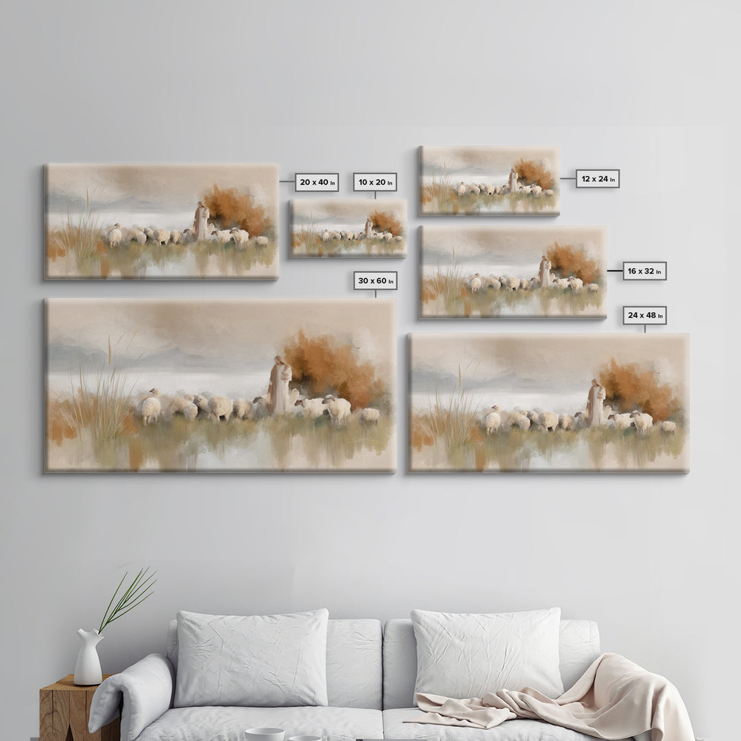 Hillside Shepherd Calm | Framed Canvas Print | Christian Art Canvas | Christian Wall Art | Jesus Painting | Christian Christmas Art | Uniqu