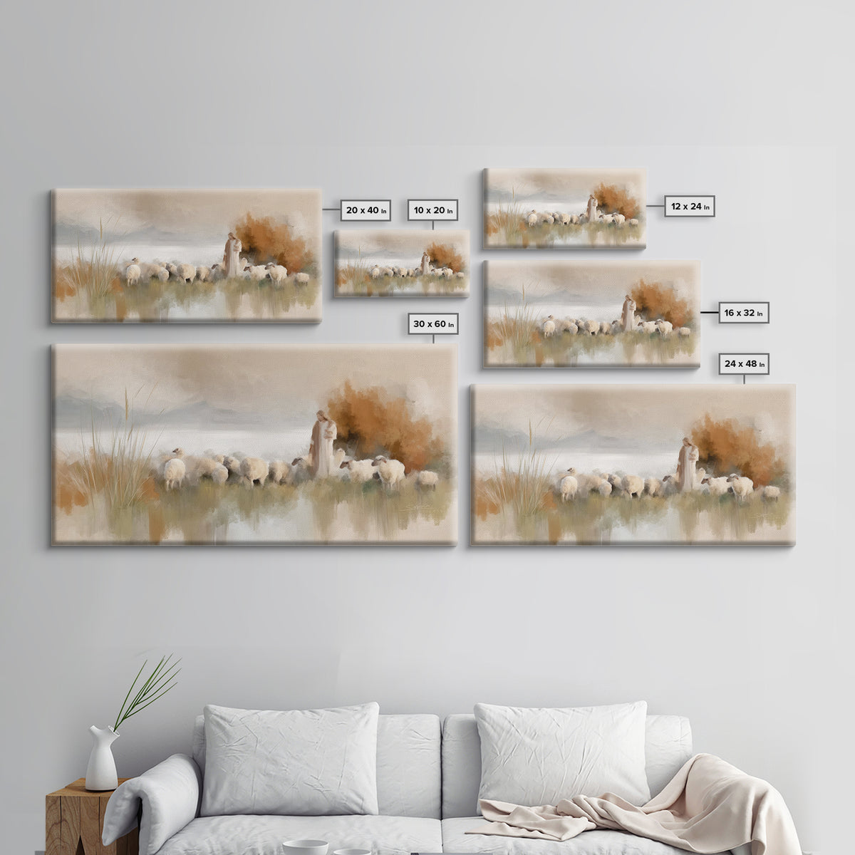 Hillside Shepherd Calm | Framed Canvas Print | Christian Art Canvas | Christian Wall Art | Jesus Painting | Christian Christmas Art | Uniqu