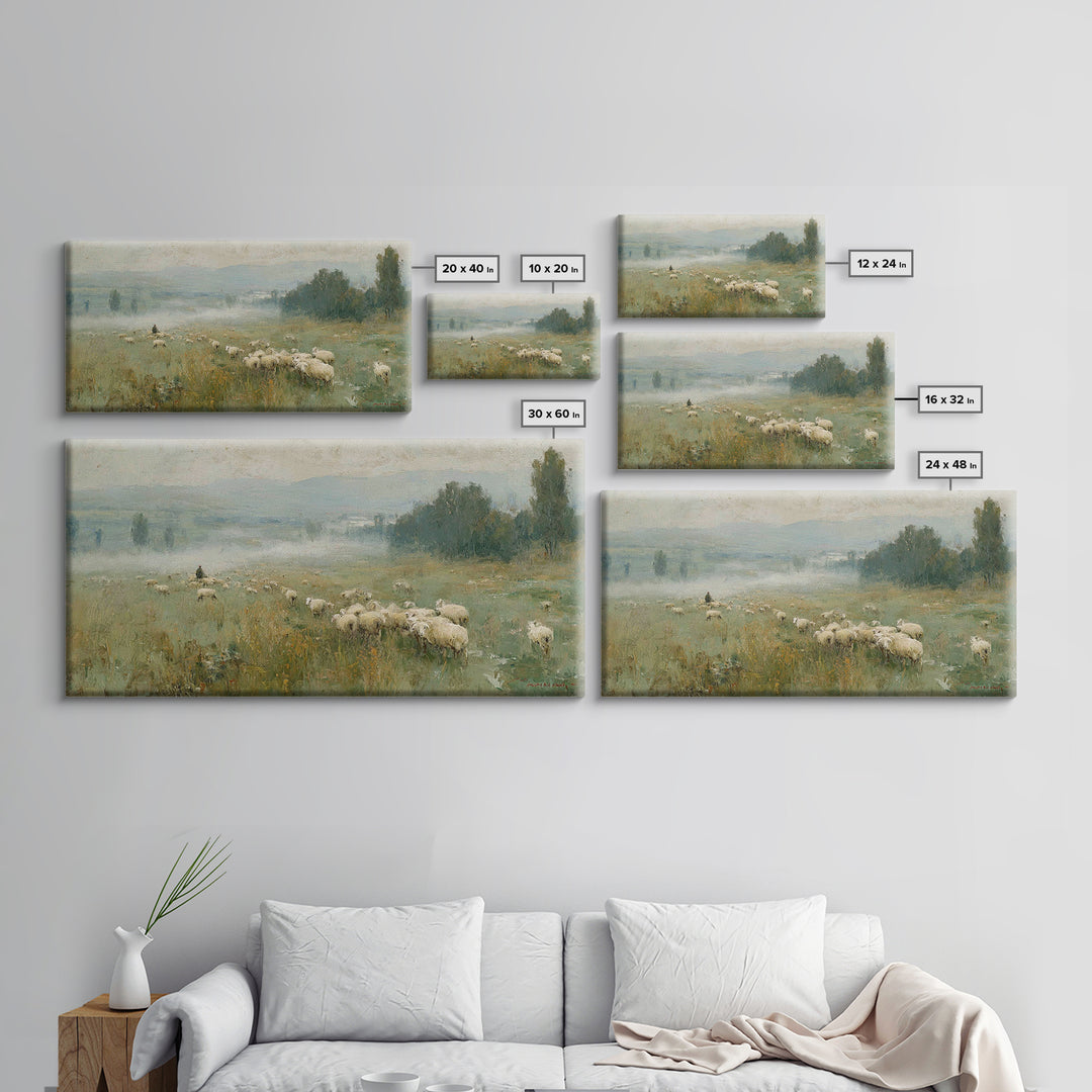 Twilight Pasture Peace, Framed Canvas Print, Christian Wall Art, Jesus Painting, Christian Art Canvas, Moody Christian Art, Christmas Wall