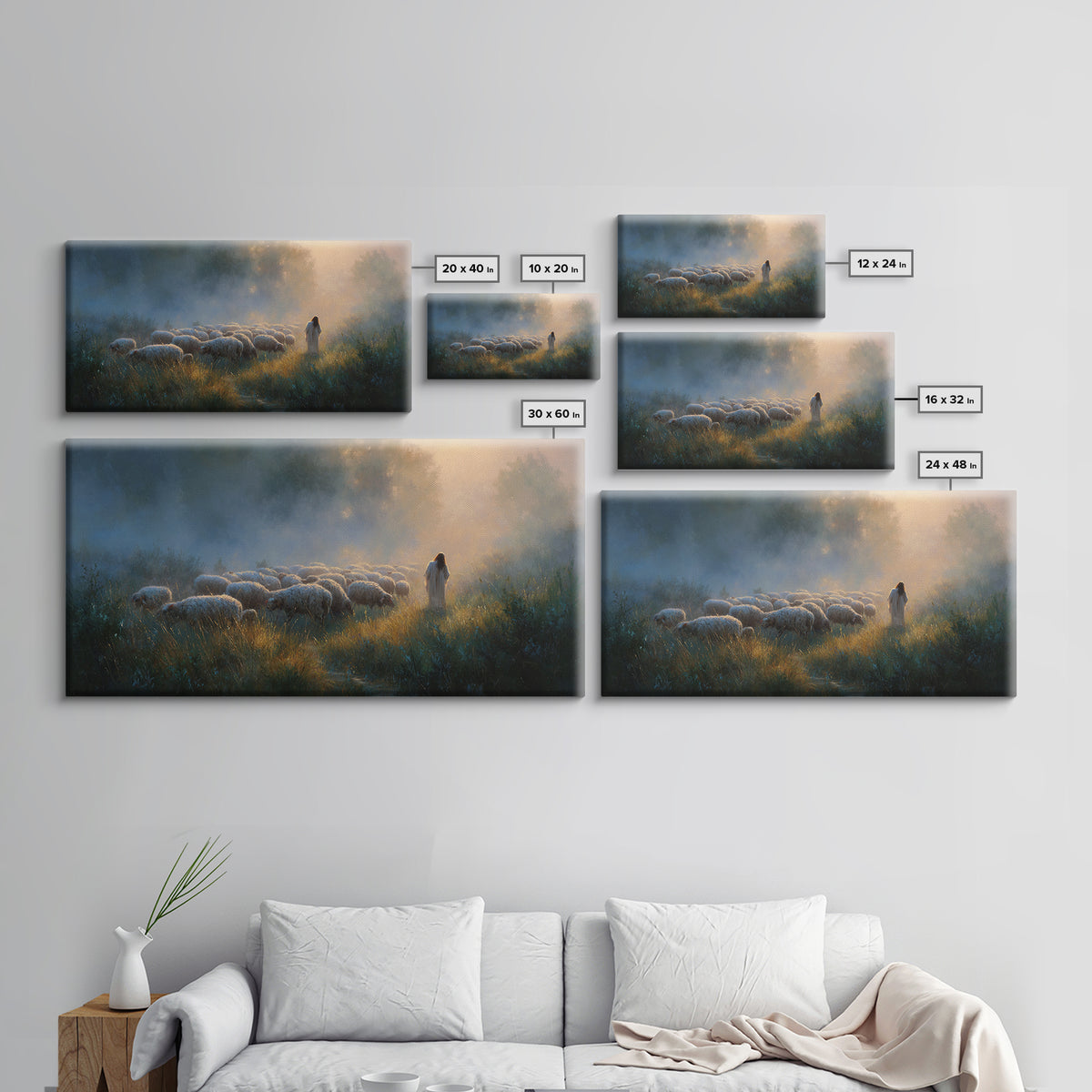 Shepherd’s Meadow Light | Framed Canvas Print | Christian Art Canvas | Christian Wall Art | Jesus Painting | Christmas Art | Vintage Christ