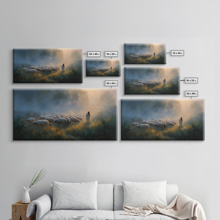 Shepherd’s Meadow Light | Framed Canvas Print | Christian Art Canvas | Christian Wall Art | Jesus Painting | Christmas Art | Vintage Christ