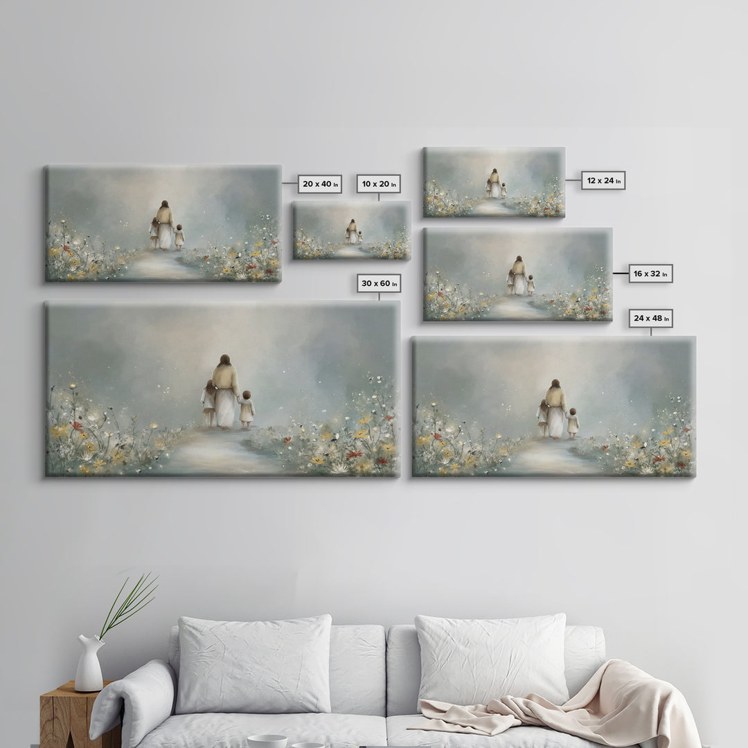 Heaven’s Meadow Path | Framed Canvas Print | Jesus Painting | Christian Art Canvas | Christian Wall Art | Modern Christian Art | Christian
