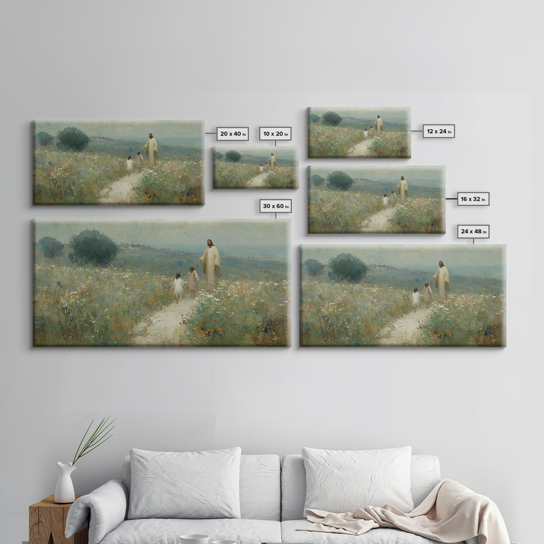 Hillside Promise Walk | Framed Canvas Print | Christian Art Canvas | Christian Wall Art | Jesus Painting | Christian Art Print | Christian