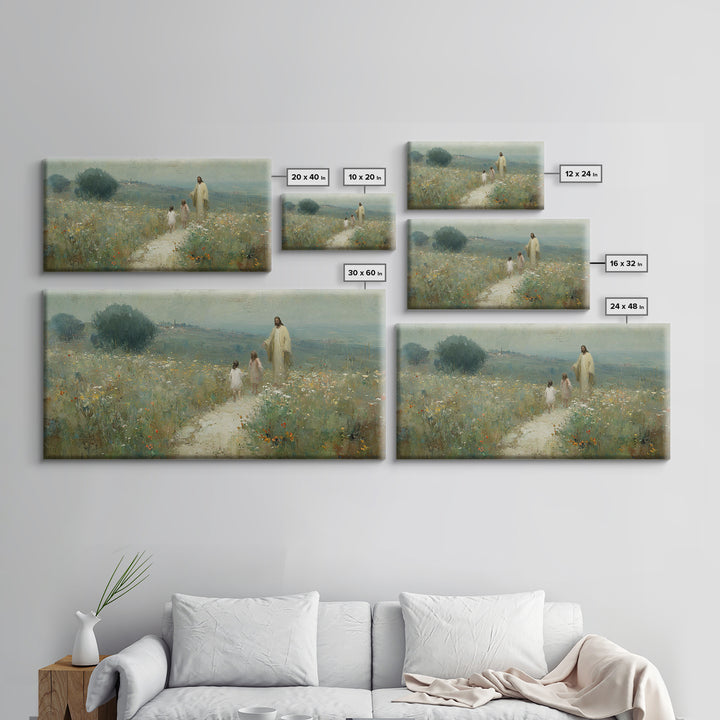 Hillside Promise Walk | Framed Canvas Print | Christian Art Canvas | Christian Wall Art | Jesus Painting | Christian Art Print | Christian