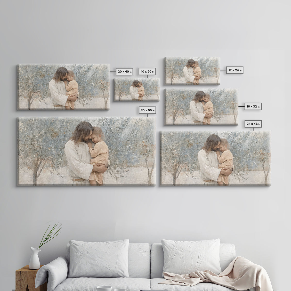 Gentle Embrace, Framed Canvas Print, Jesus Painting Canvas, Christian Art Gift, Christian Wall Art, Modern Christian Art