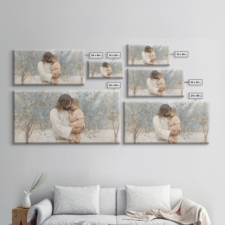 Gentle Embrace, Framed Canvas Print, Jesus Painting Canvas, Christian Art Gift, Christian Wall Art, Modern Christian Art