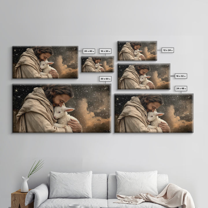 Shepherd’s Embrace – Framed Canvas Print – Christian Art Canvas – Christian Wall Art – Jesus Painting – Christian Christmas Art