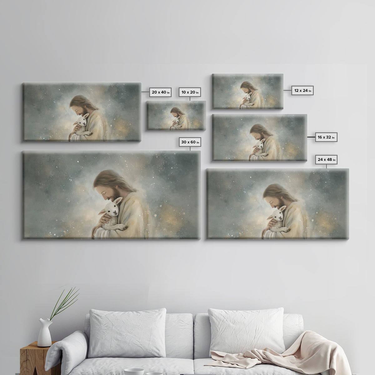 Tender Shepherd Love, Framed Canvas Print, Jesus Painting, Christian Wall Art, Christian Art Canvas, Christmas Art