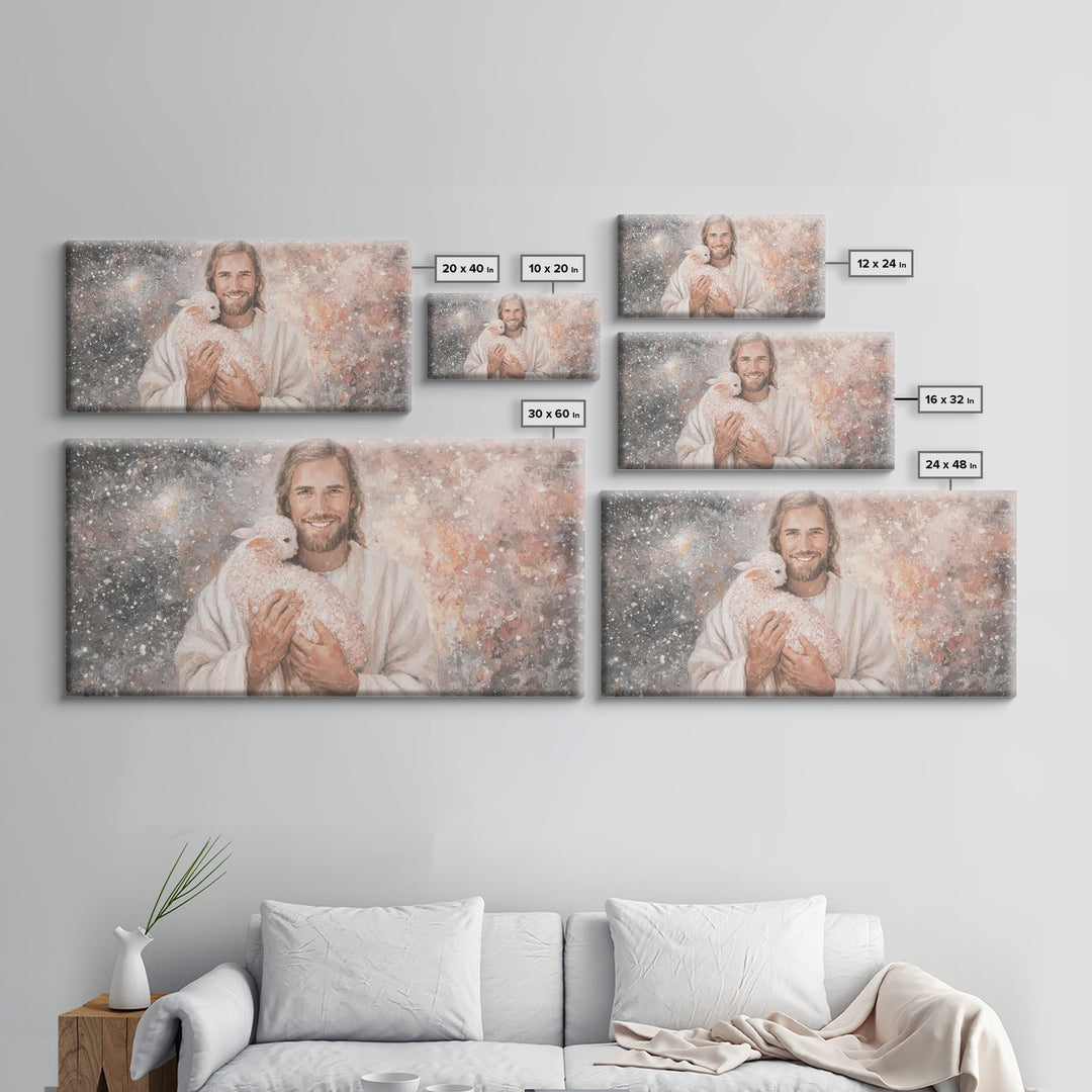 Beloved Shepherd Light, Framed Canvas Print, Christian Wall Art, Jesus Painting, Christian Art Canvas, Christian Christmas