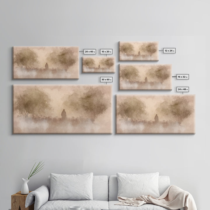 Shepherd’s Dawn Glow | Framed Canvas Print | Christian Art Canvas | Jesus Painting | Christian Wall Art | Moody Christian Art | Christmas W