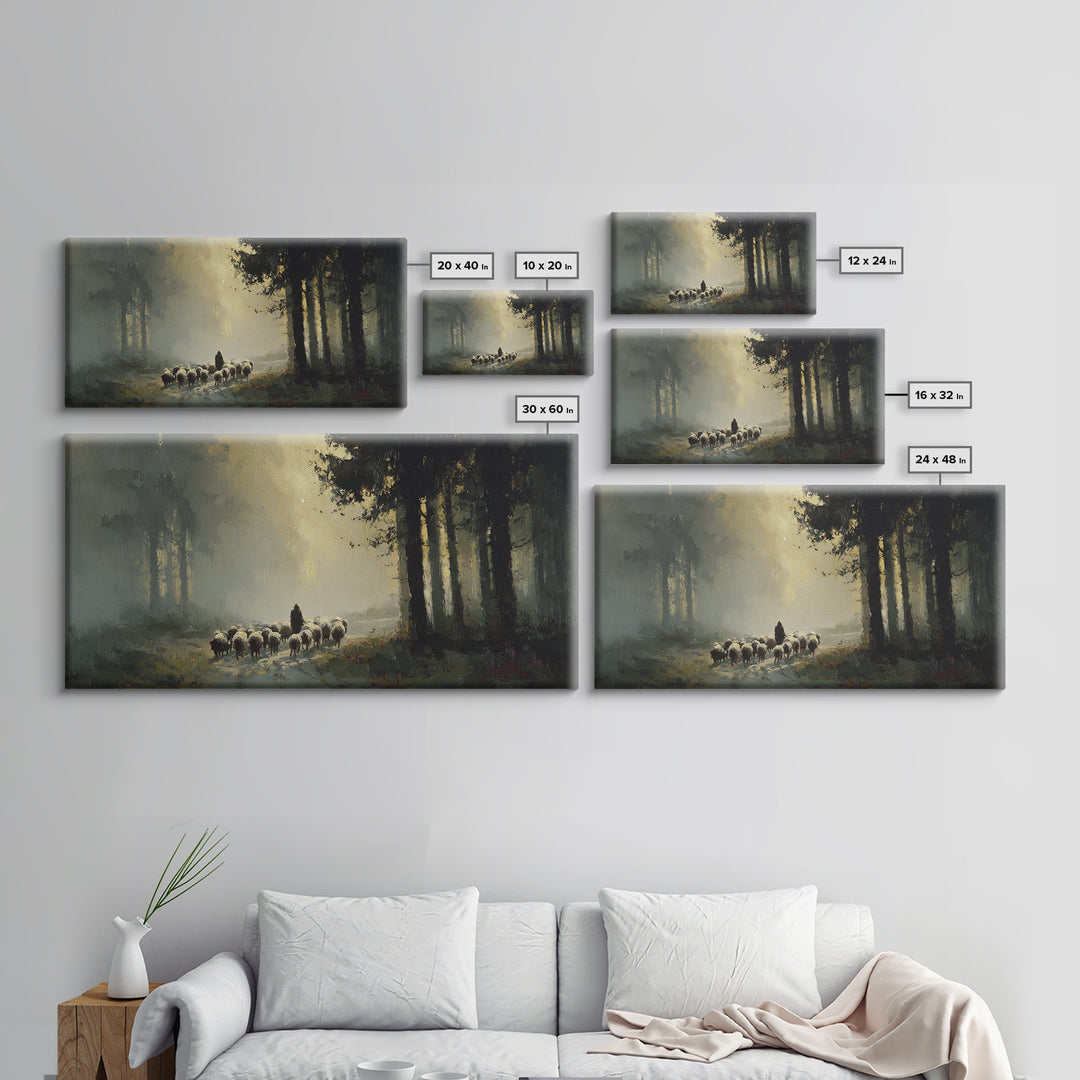 Sacred Pasture Haze, Framed Canvas Print, Christian Art Canvas, Jesus Painting, Modern Christian Art, Christian Wall Art, Christian Christm