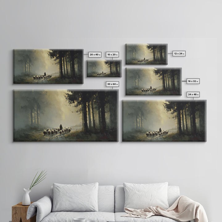 Sacred Pasture Haze, Framed Canvas Print, Christian Art Canvas, Jesus Painting, Modern Christian Art, Christian Wall Art, Christian Christm