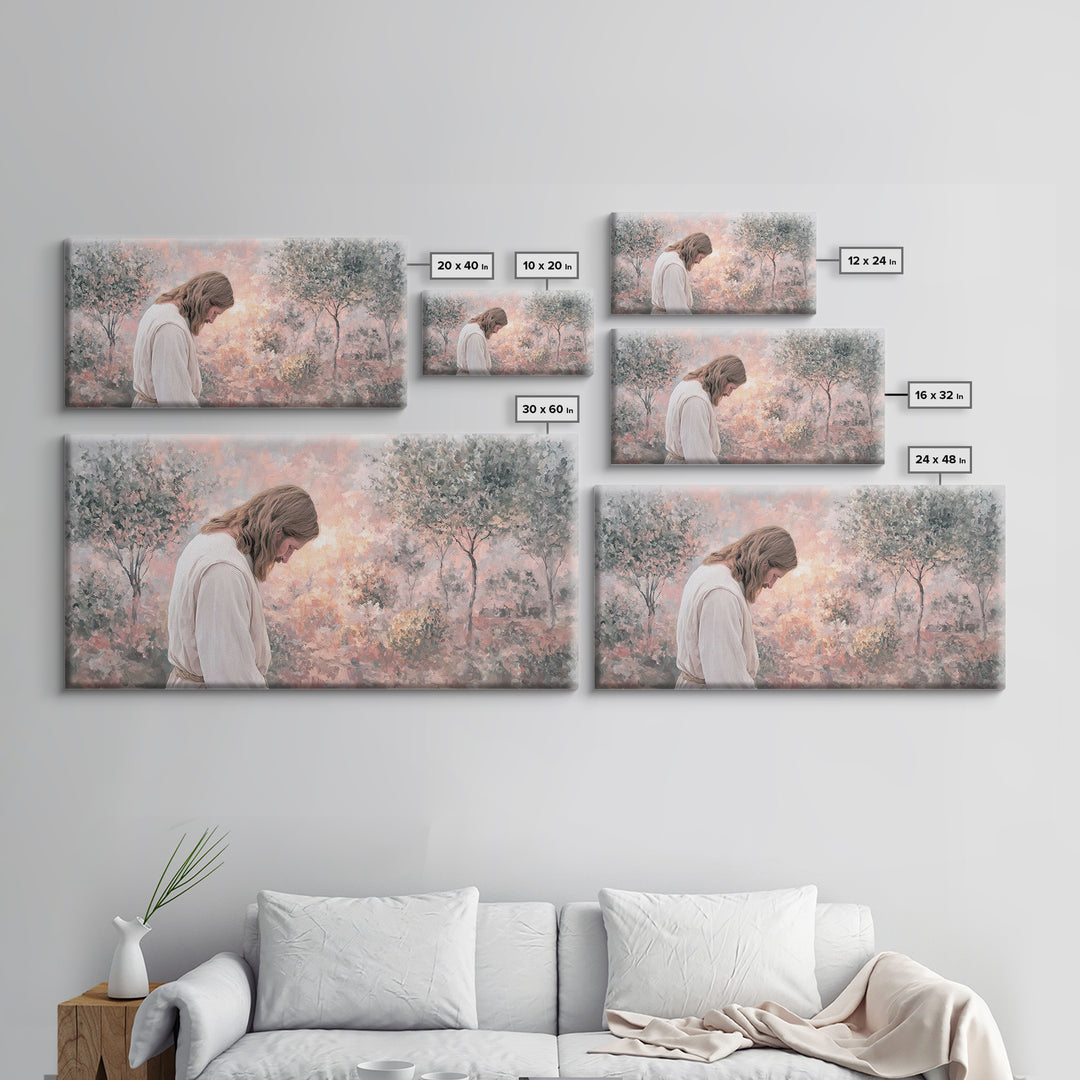 Sacred Garden Light, Framed Canvas Print, Christian Art Canvas, Christian Wall Art, Jesus Painting, Minimalist Christian Art, Christian Chr