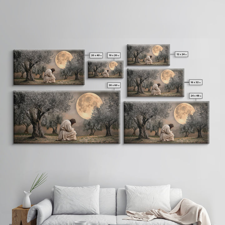 Moonlit Prayer – Framed Canvas Print | Christian Wall Art | Jesus Painting | Christian Art Canvas | Modern Christian Art | Christian Christ
