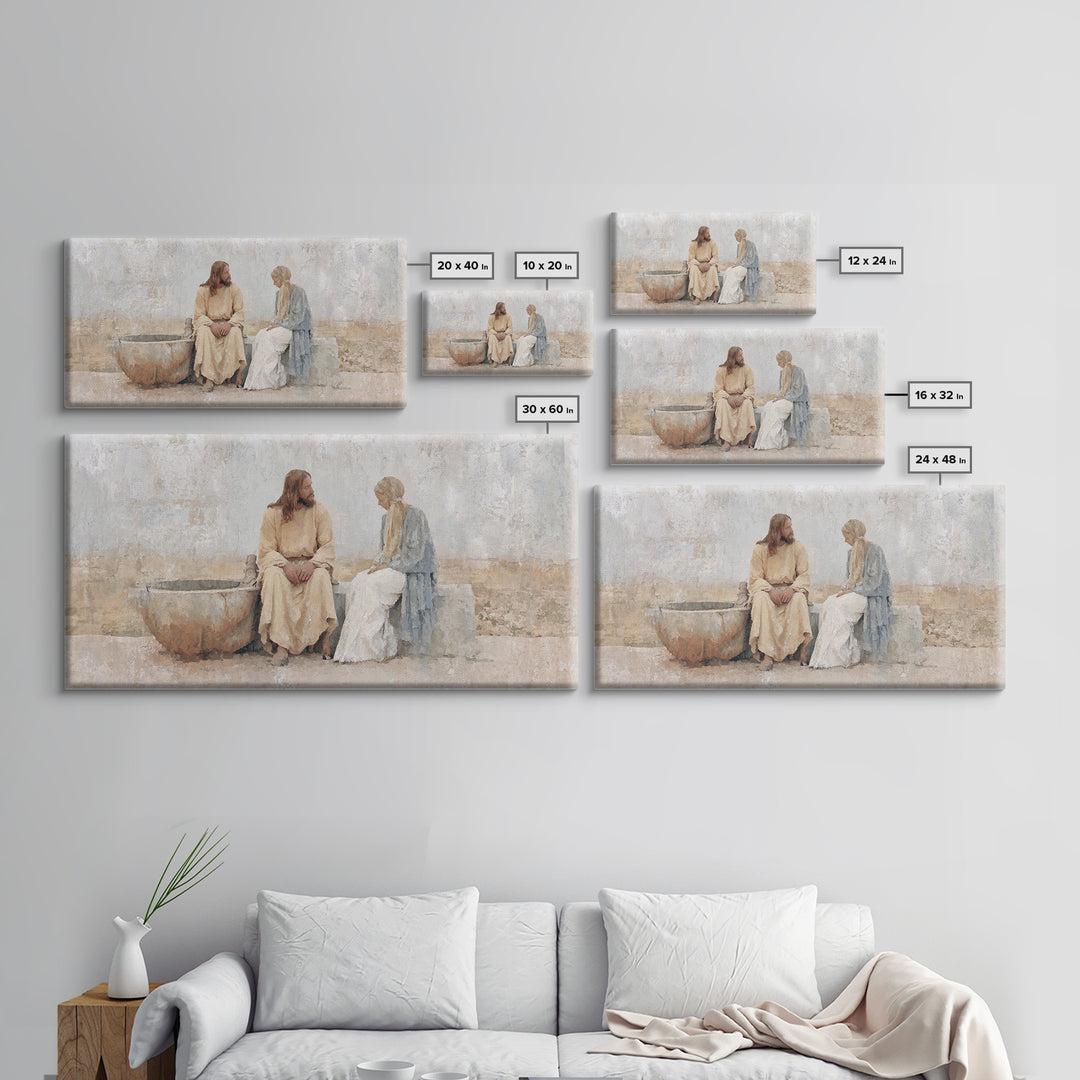 Living Water Meeting, Framed Canvas Print, Christian Wall Art, Christian Art Canvas, Jesus Painting, Modern Christian Art, Christian Decor