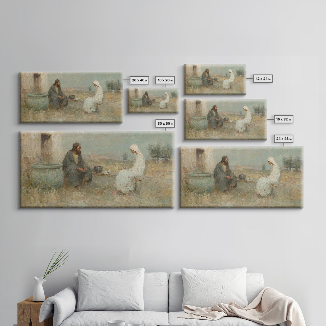 Quiet Well Encounter – Framed Canvas Print – Christian Art Canvas – Christian Painting – Subtle Christian Art – Christian Wall Art – Christ