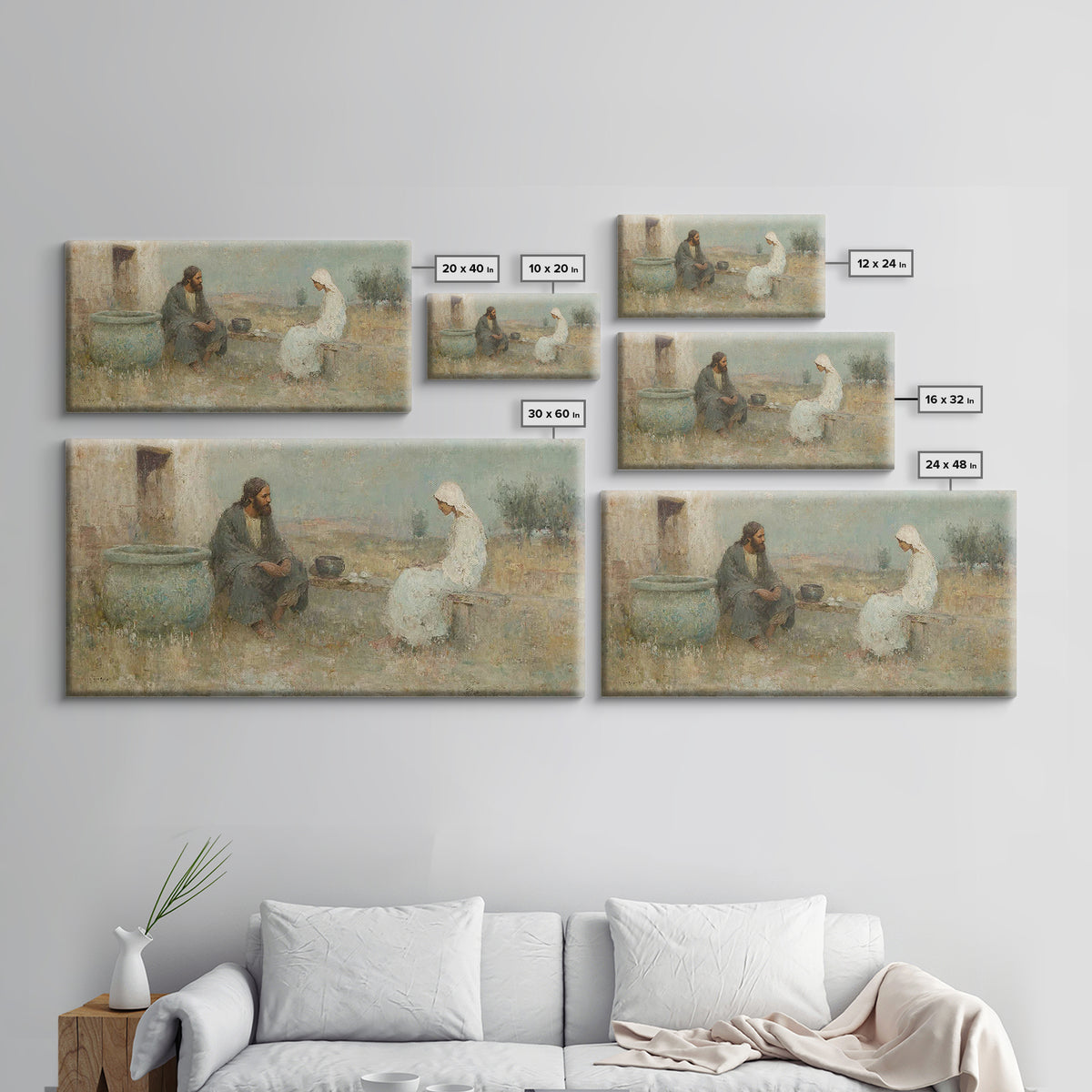 Quiet Well Encounter – Framed Canvas Print – Christian Art Canvas – Christian Painting – Subtle Christian Art – Christian Wall Art – Christ