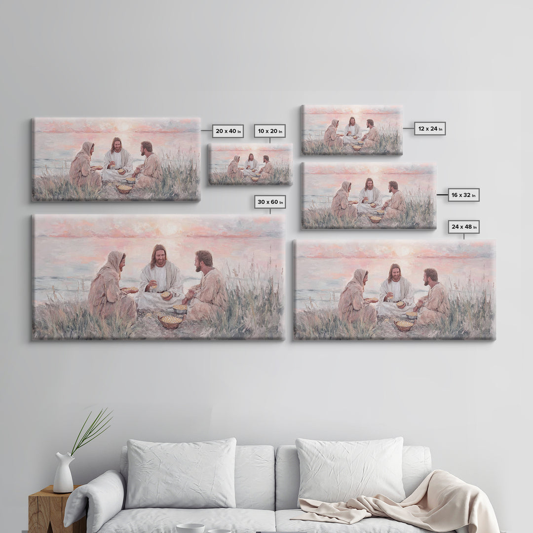 Shoreline Communion – Framed Canvas Print – Christian Wall Art – Jesus Painting – Christian Art Canvas – Modern Christian Art – Christian D