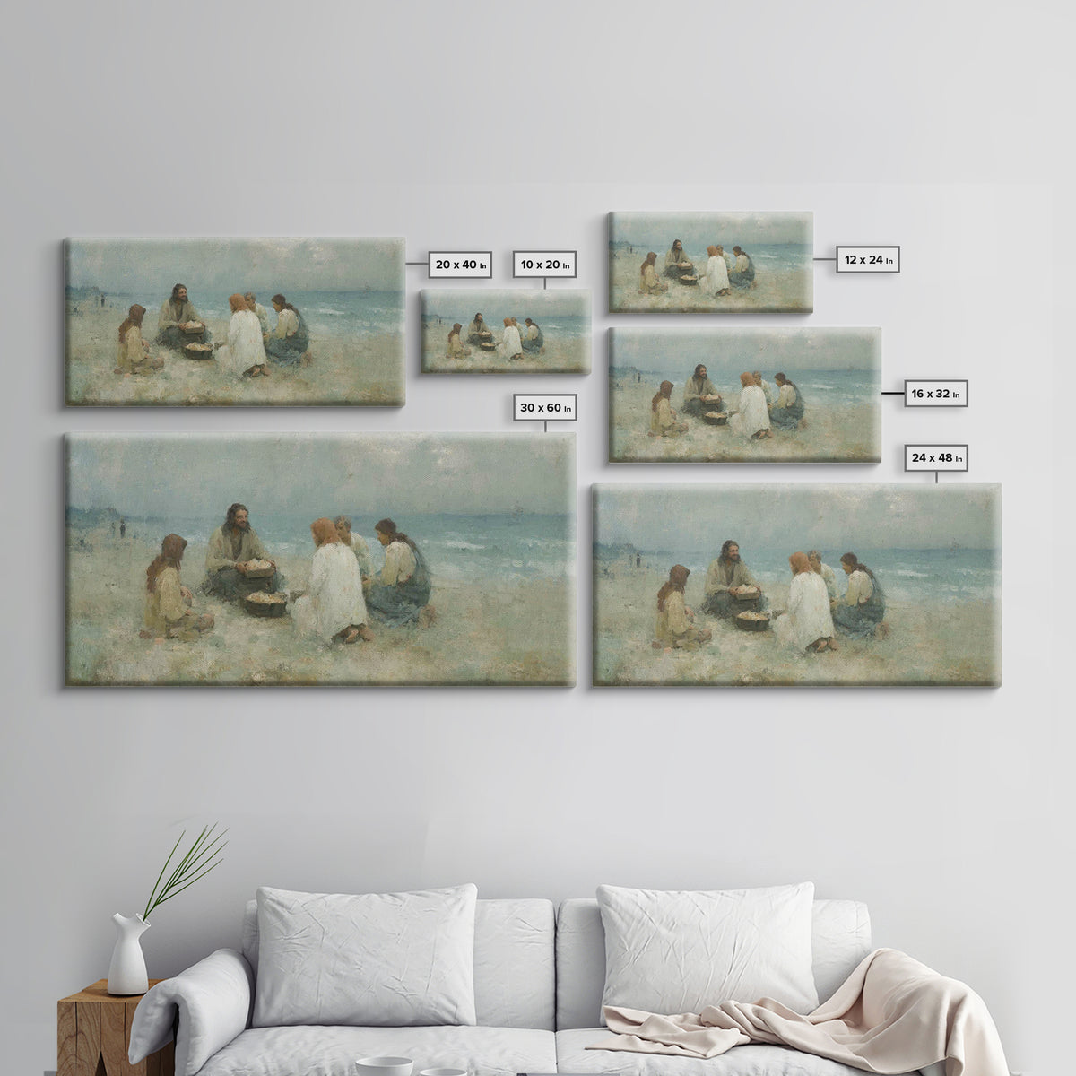 Shoreline Gathering – Framed Canvas Print – Christian Wall Art – Christian Art Canvas – Jesus Painting – Large Christian Art – Christian Gi