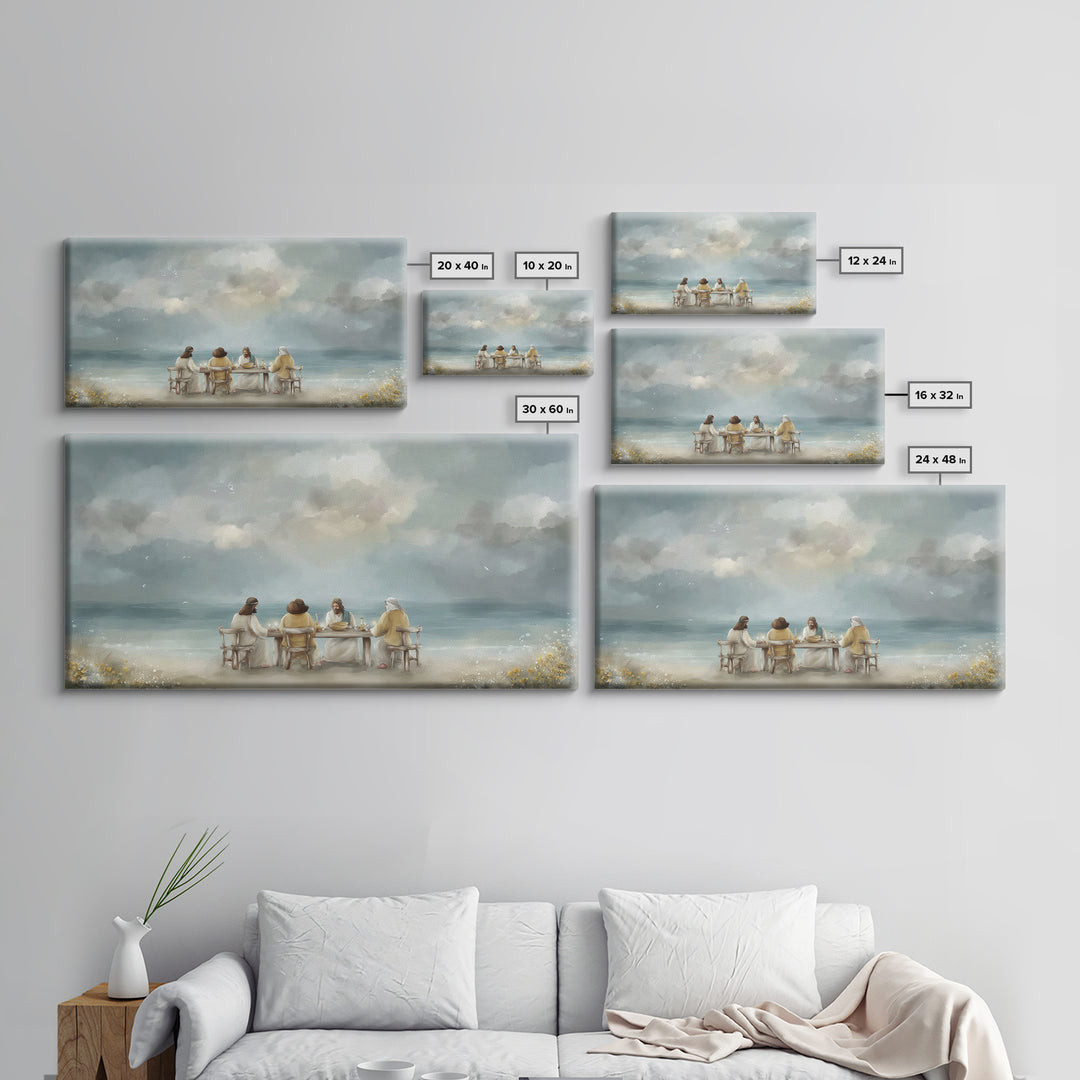 Seaside Supper, Framed Canvas Print, Christian Art Canvas, Christian Wall Art, Modern Christian Painting, Jesus Art Print, Christian Gift I