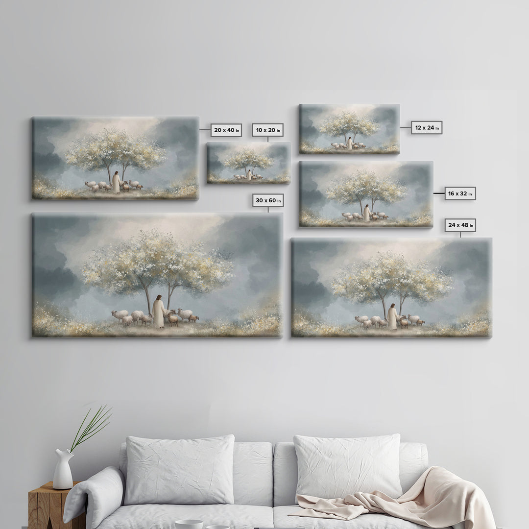 Shepherds Of Light – Framed Canvas Print – Christian Wall Art – Jesus Painting – Christian Art Canvas – Minimalist Christian Art – Christia