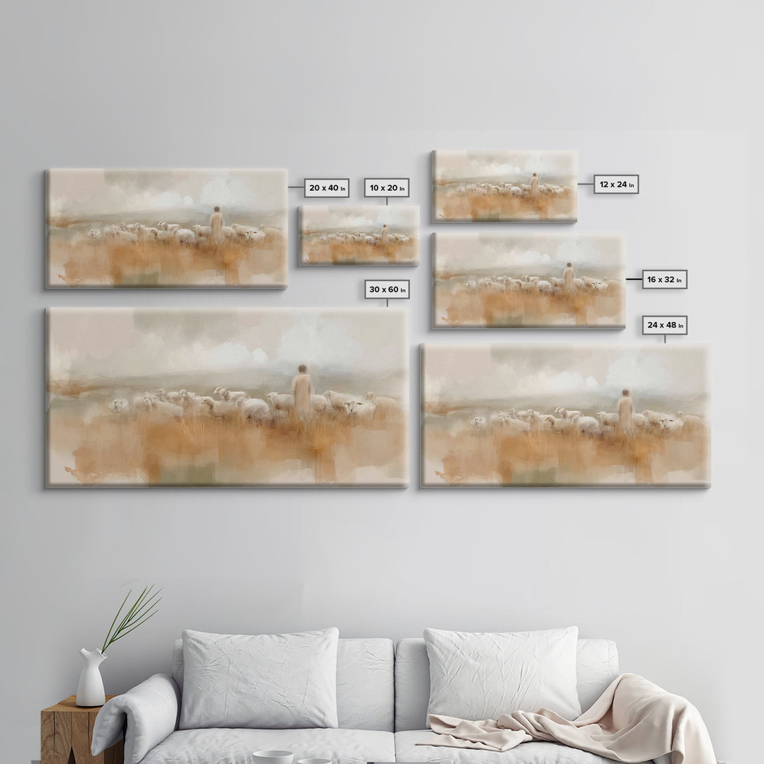 Soft Meadow Guide – Framed Canvas Print – Christian Art – Jesus Painting – Christian Art Canvas – Christian Wall Art – Christian Christmas