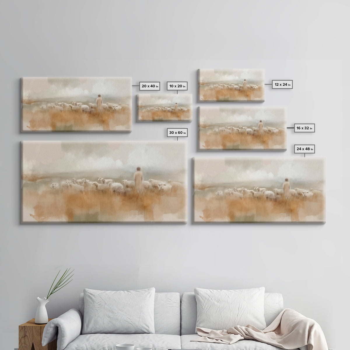 Soft Meadow Guide – Framed Canvas Print – Christian Art – Jesus Painting – Christian Art Canvas – Christian Wall Art – Christian Christmas