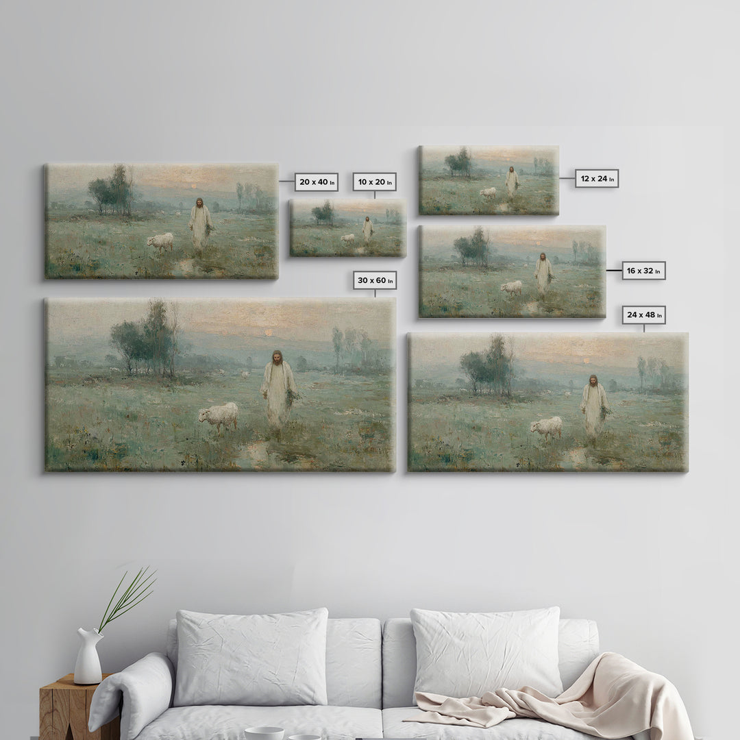Pasture Of Peace – Framed Canvas Print – Christian Art – Vintage Jesus Painting – Christian Wall Art – Christian Art Canvas – Christian Chr