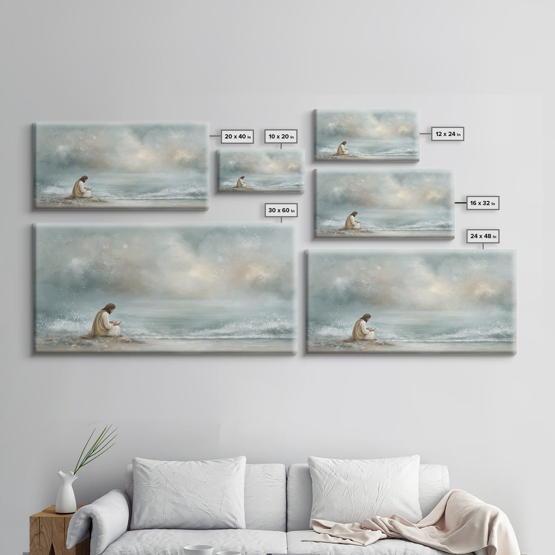 Shoreline Hope – Framed Canvas Print – Christian Art Canvas – Christian Wall Art – Jesus Painting – Minimalist Christian Art – Christian Gi