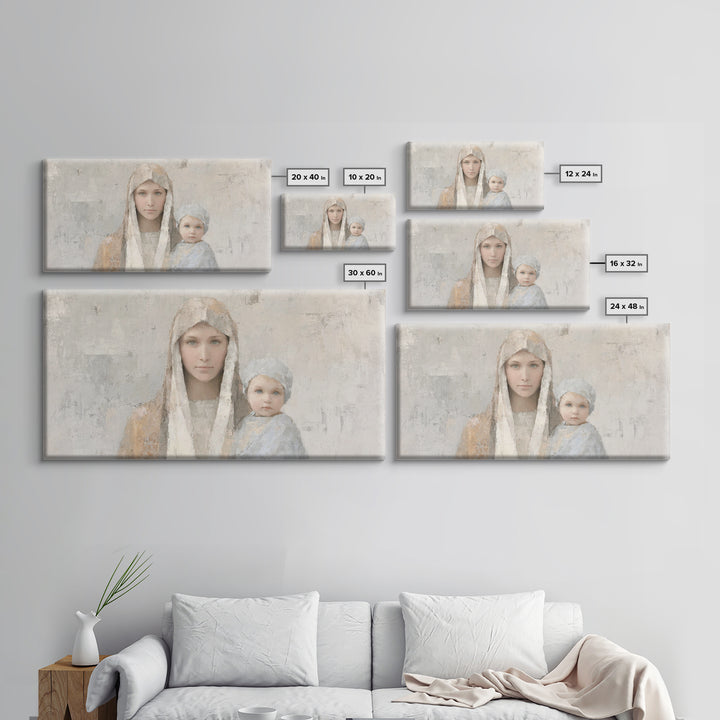 Mother’s Embrace, Framed Canvas Print, Christian Art Canvas, Mary and Jesus Painting, Christmas Wall Art, Christian Christmas Art, Modern C