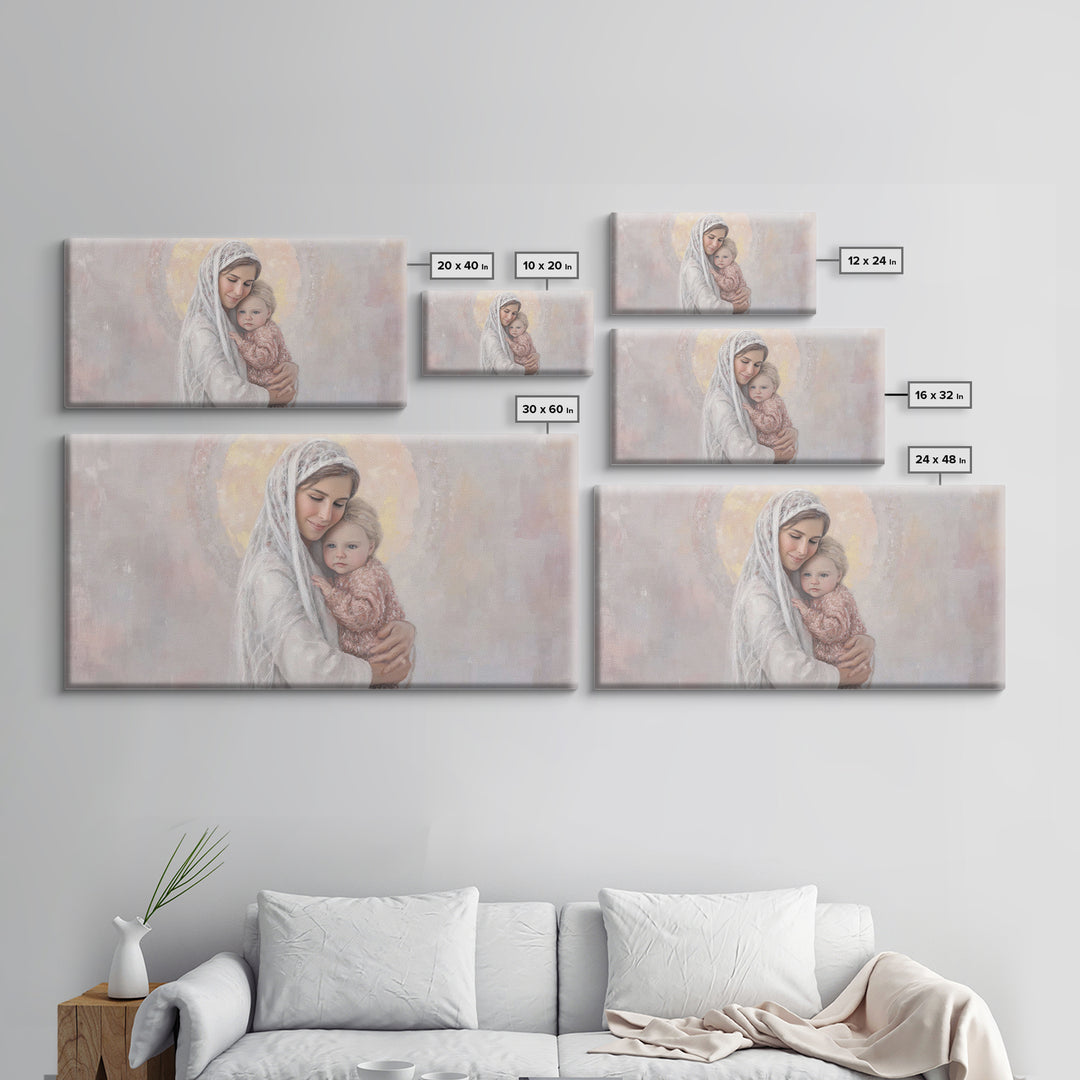 Radiant Motherhood | Framed Canvas Print | Christian Art Canvas | Christian Christmas Art | Mary And Jesus Painting | Christian Wall Art |
