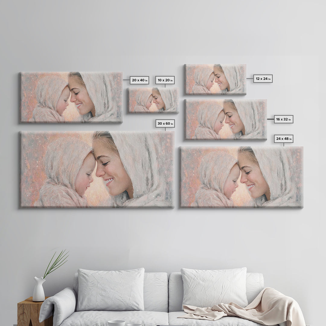 Tender Devotion | Framed Canvas Print | Christian Art Print | Mary And Jesus Painting | Christian Wall Art | Christmas Art | Christian Gift