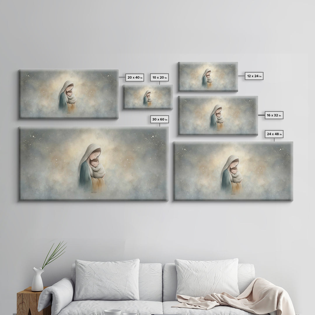 Sacred Embrace – Framed Canvas Print – Christian Art Canvas – Christian Wall Art – Jesus Painting – Christmas Art – Christian Christmas