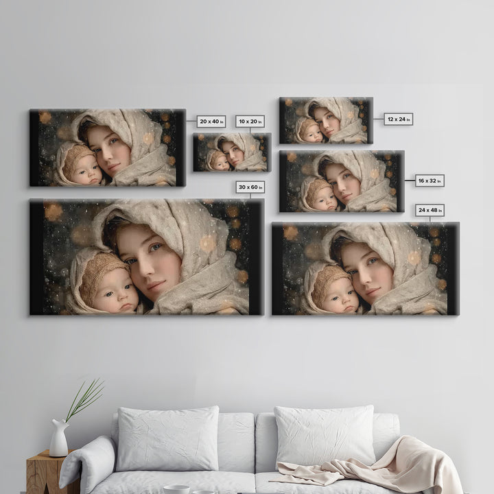 Winter Haven | Framed Canvas Print | Christian Wall Art | Christian Art Canvas | Mary And Jesus Painting | Christmas Art | Christian Art