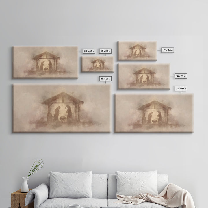 Holy Manger Light – Framed Canvas Print – Christian Art Canvas – Christian Christmas Art – Minimalist Christian Art – Jesus Painting